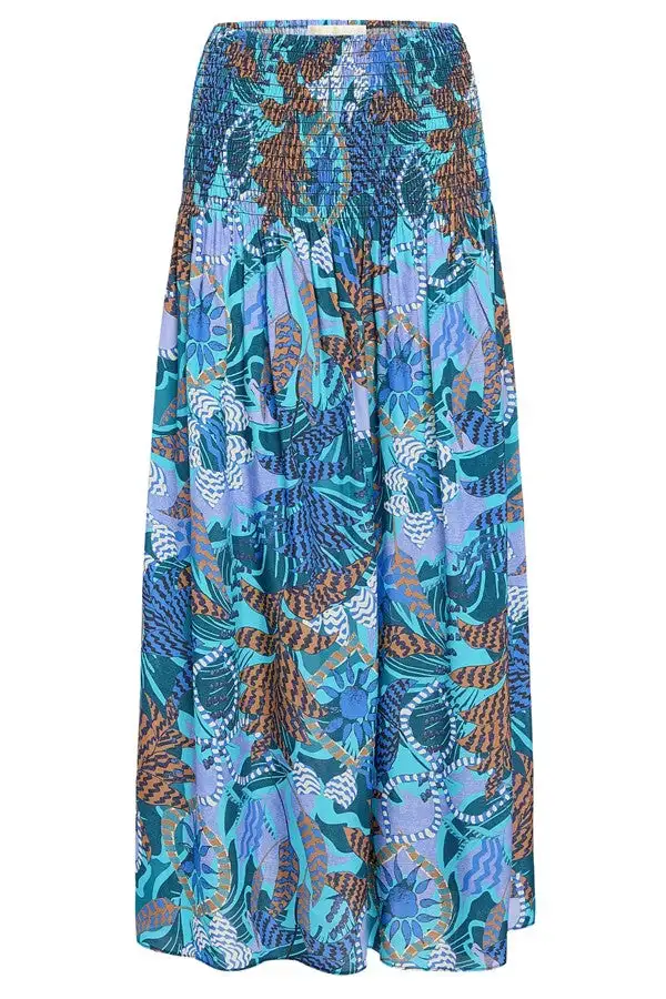 Women's Blue Boho Print High Waist Maxi Skirt