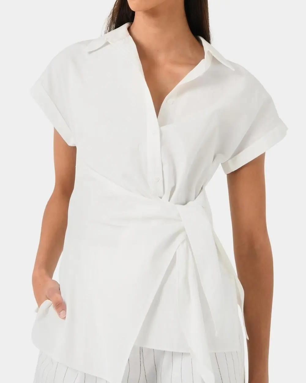 Chic Collar Tie Button Shirt