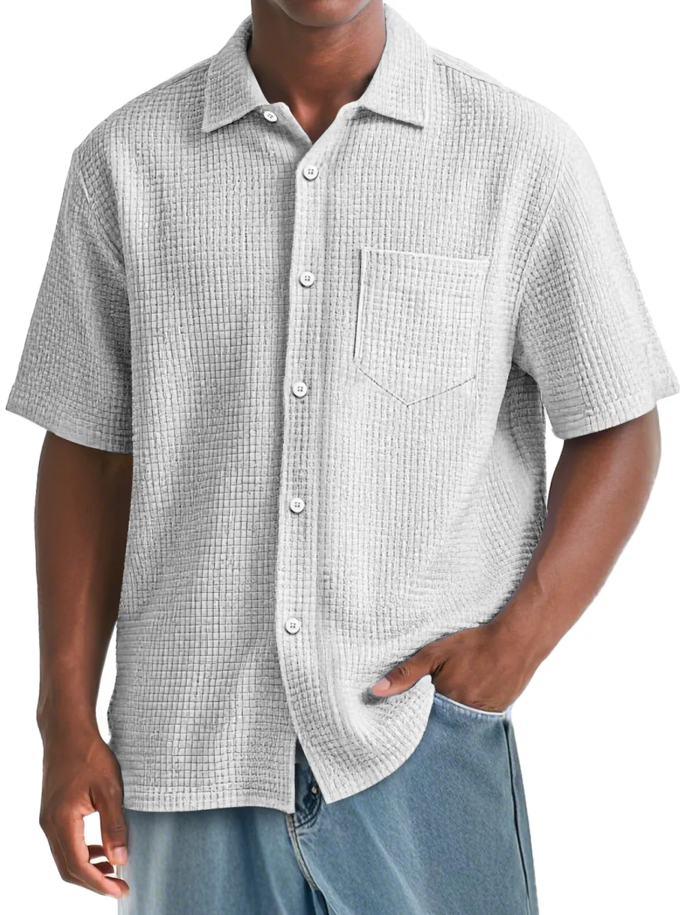 Clean Line Textured Knit Pocket Shirt