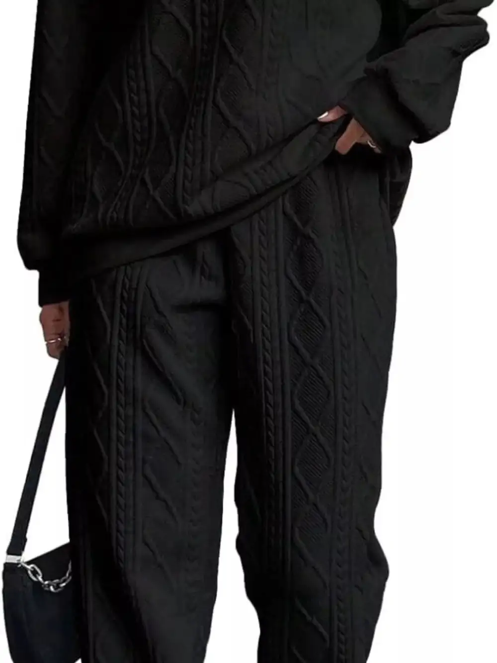【🔥10k+ Sold！！】Texture Round Neck Top and Pants Set