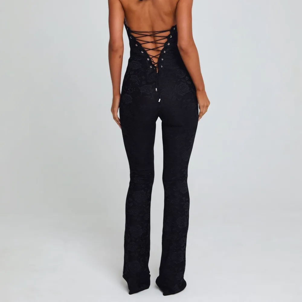 Black Lace Mesh Halter Jumpsuit