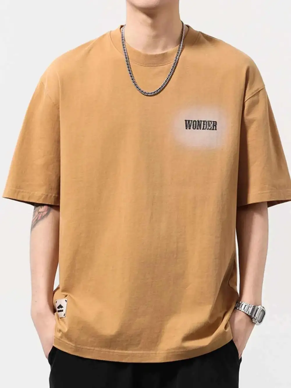Letter Back Round Neck T-Shirt