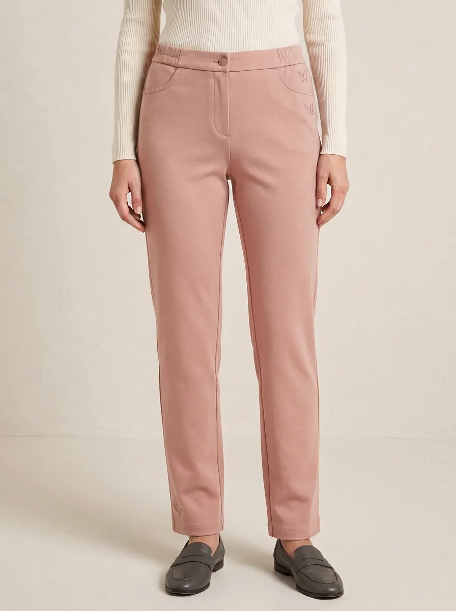 Women's Classic Weekend Butterfly Embroidered Mid Rise Straight Leg Pants