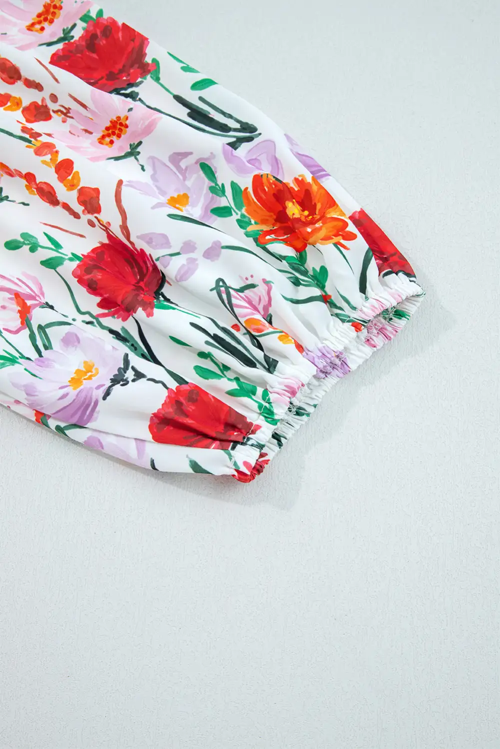 Layered Detail Floral Printed Puff Sleeve Mini Dress