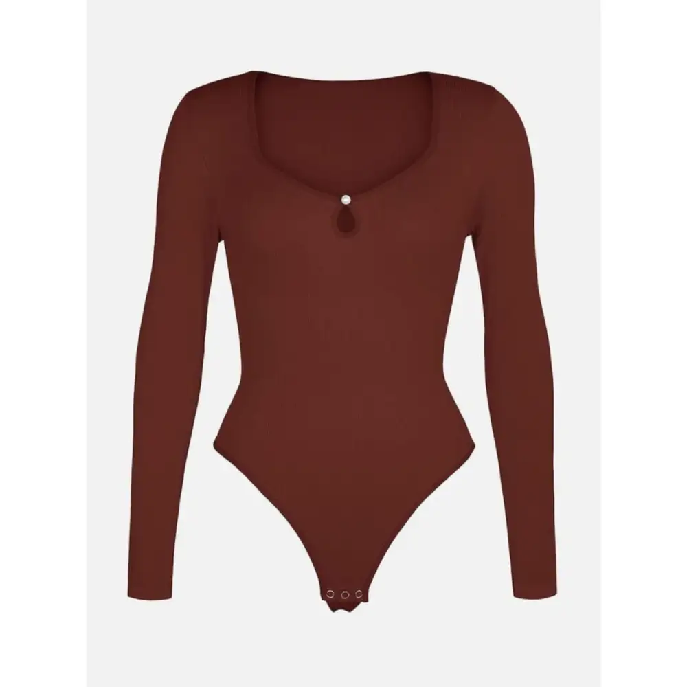 Ribbed Cutout Long Sleeve Thong Bodysuit