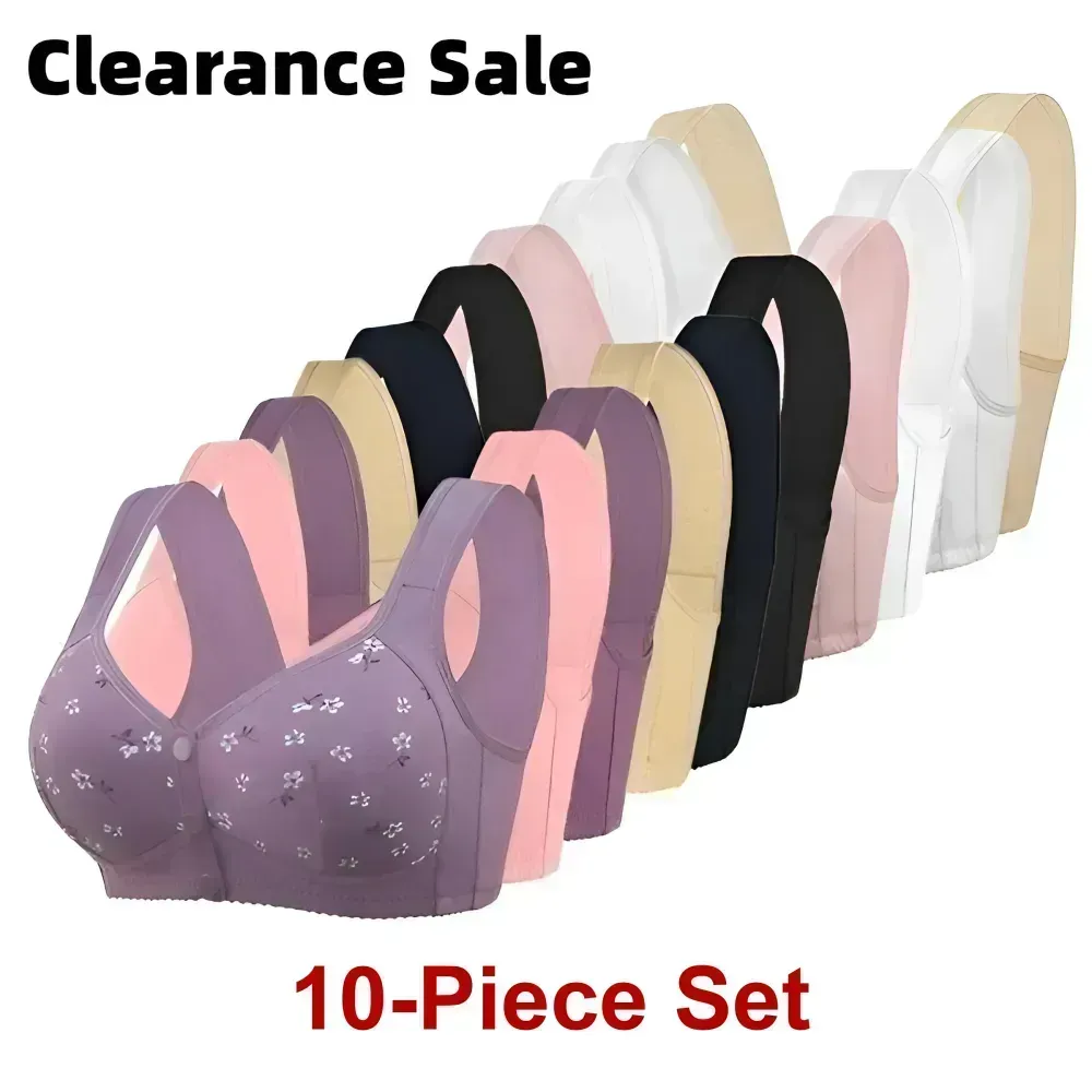 10-Pack Women's Bra - Comfortable & Convenient Front Button Bra