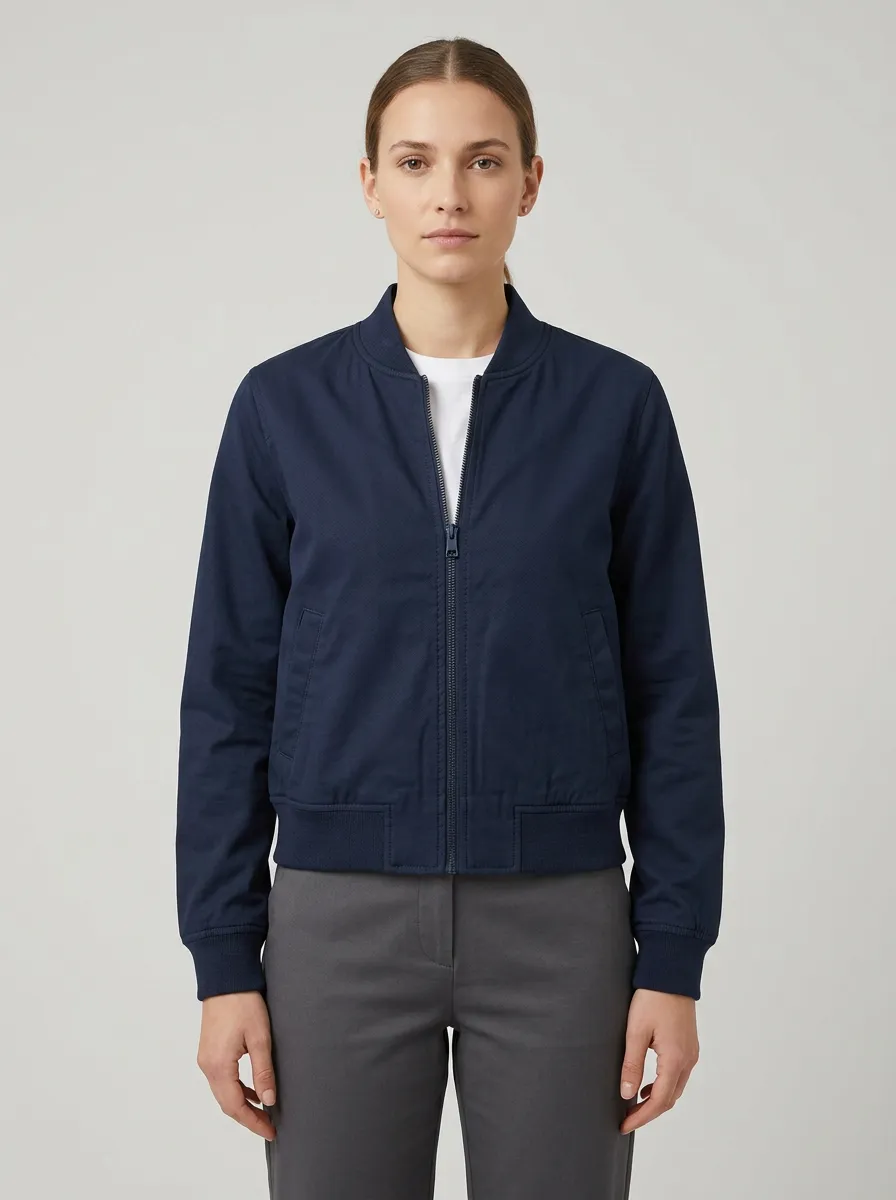 Women's Ribbed Zip-Front Bomber Jacket