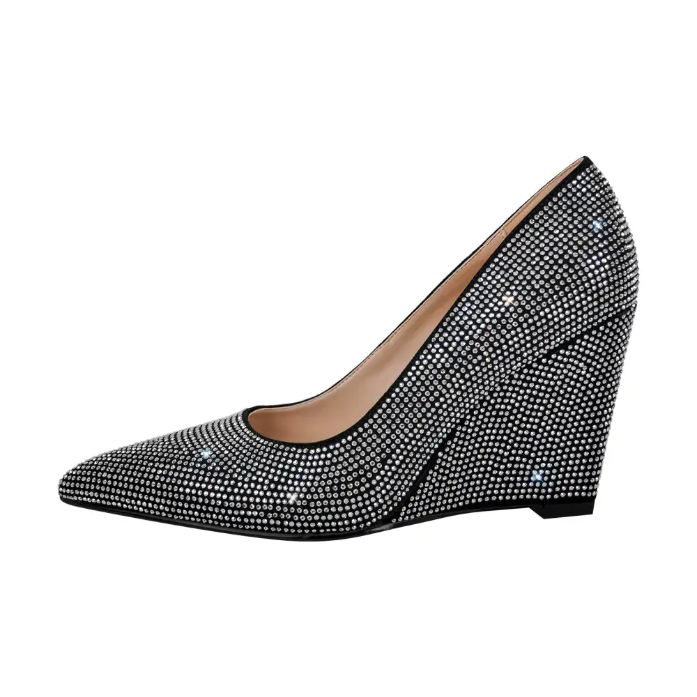 Rhinestone Pointed Toe Mid Heel Pumps