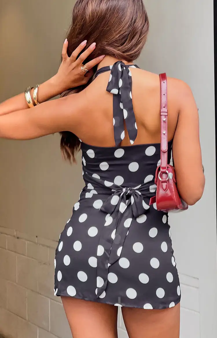 Halter Neck Polka Dot A Line Mini Dress