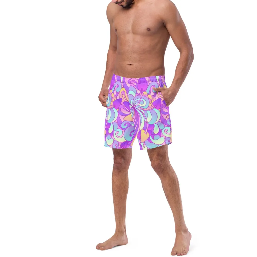Drawcord Abstract Print Swim Trunks