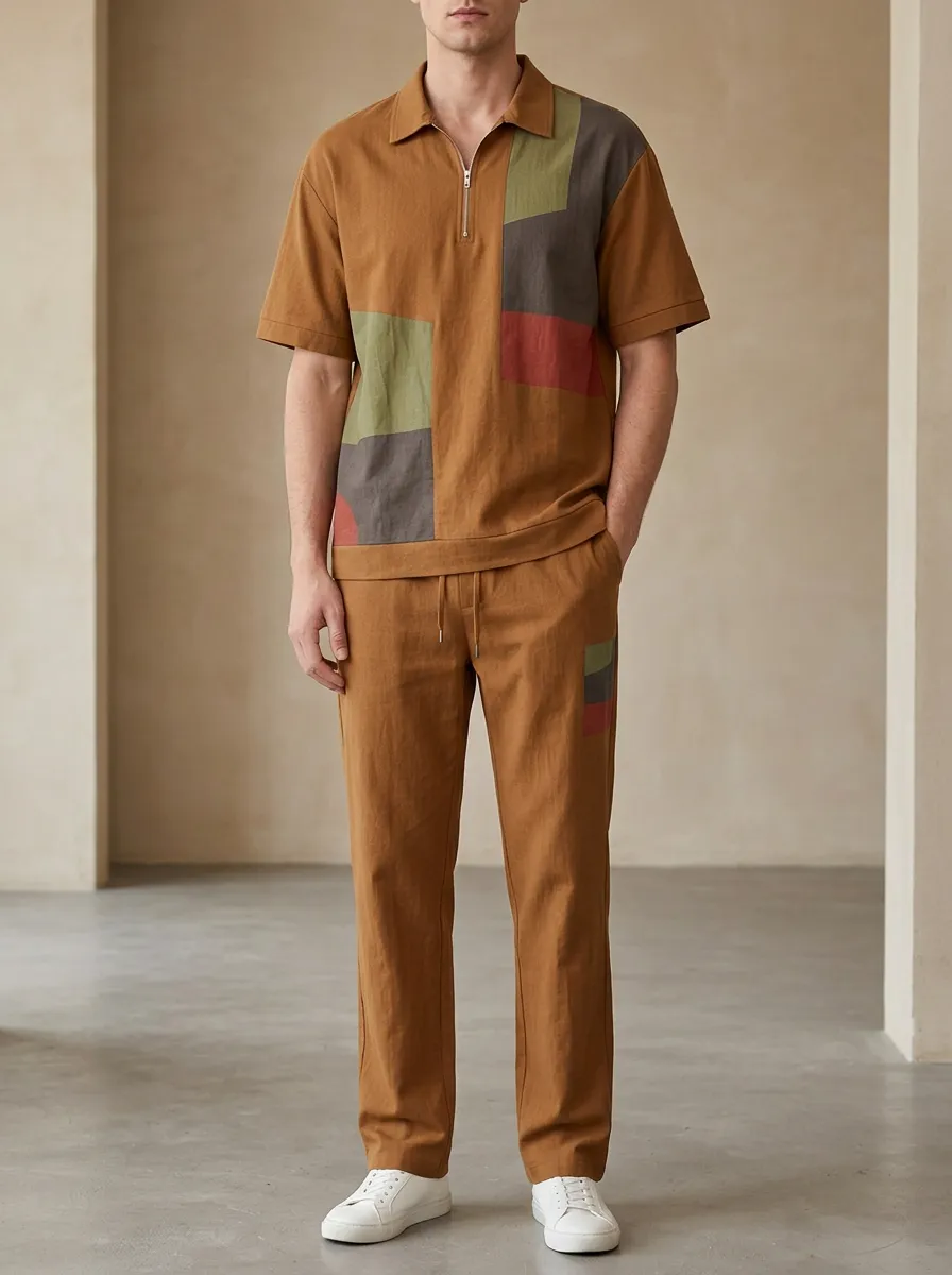 Men's Casual Colorblock Patchwork Printed Lounge Set Everyday Design