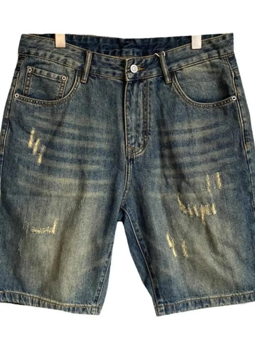 Distressed Pocket Detail Vintage Inspired Washed Denim Shorts