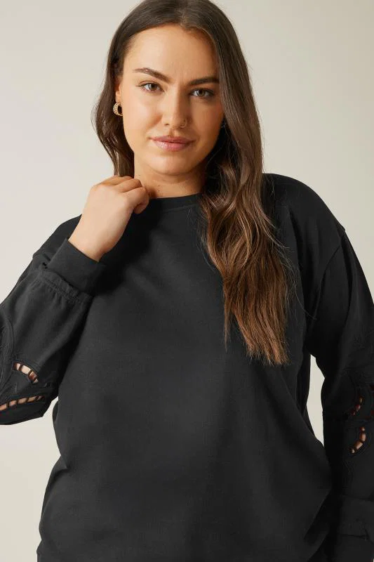Black Cutwork Crew Neck Sweatshirt detail 3