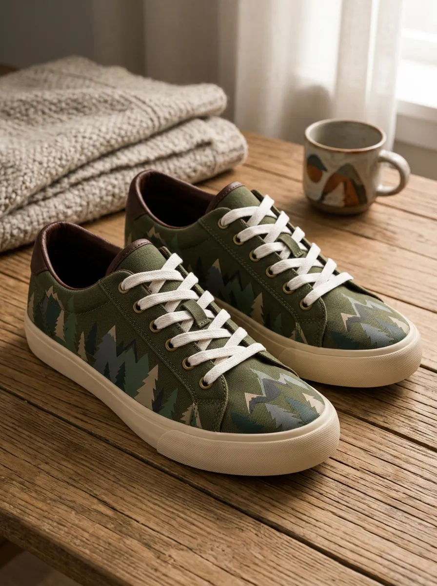 Men's Downtown Nature Lover Mountain Forest Patterned Canvas Shoes