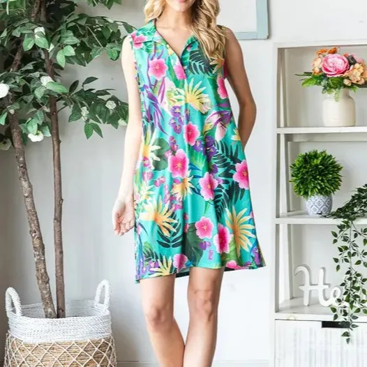 Floral Johnny Collar Sleeveless Dress