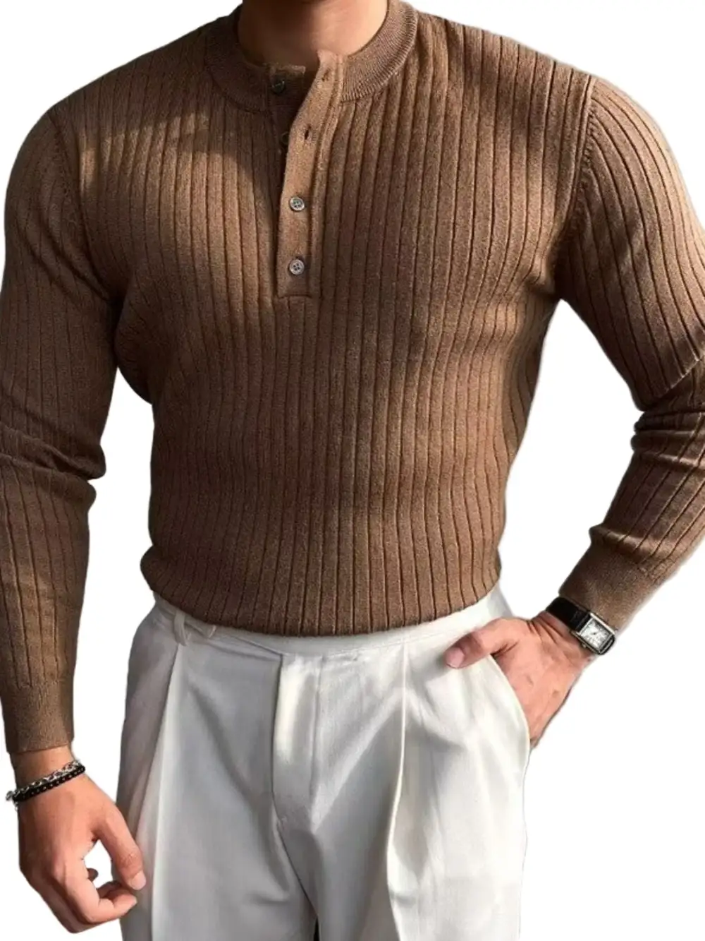 Button Detail Long Sleeve Knit Top