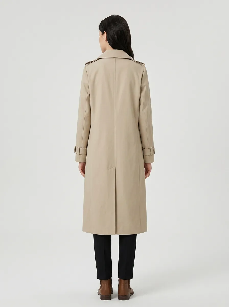 Women's Polished Belted Classic Long Trench Coat