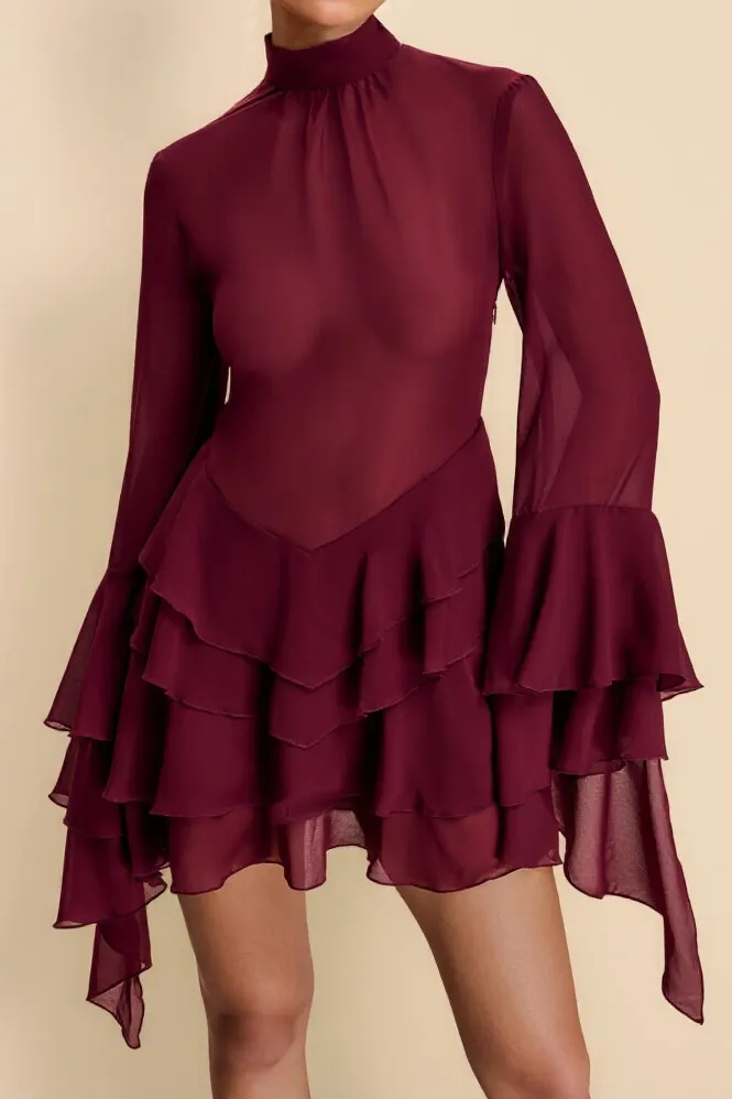 Layered Chiffon Ruffle Elegant Mini Dress