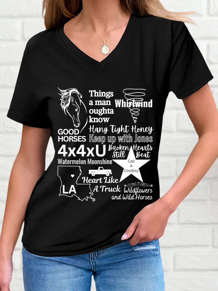 Woman's Things A Man Oughta Know V-Neck And Short Sleeves T-Shirt