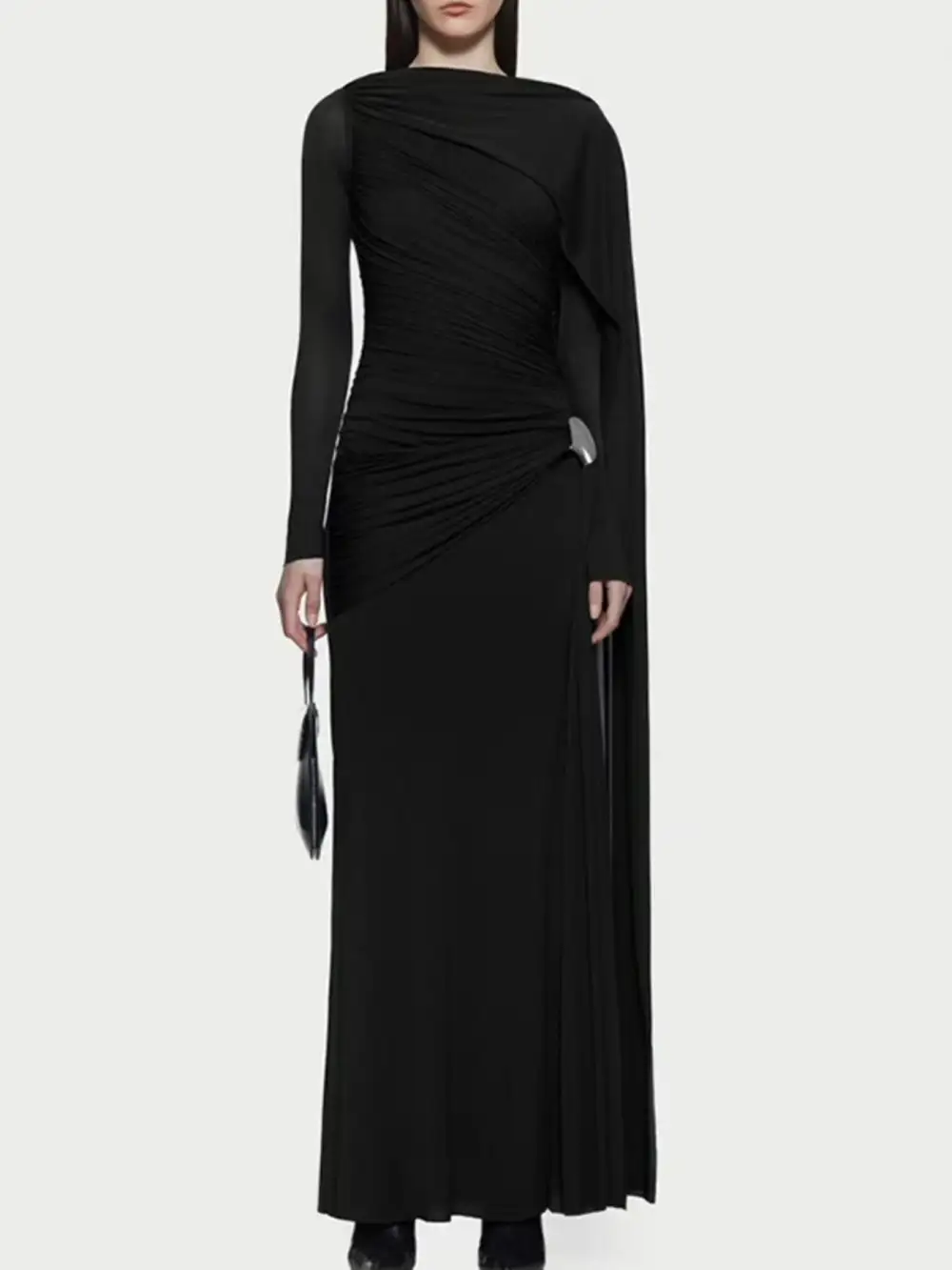 Clean Line Ruched Long Sleeve Maxi Dress