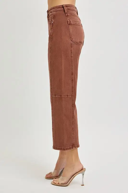 High Rise Crop Wide Barrel Jeans
