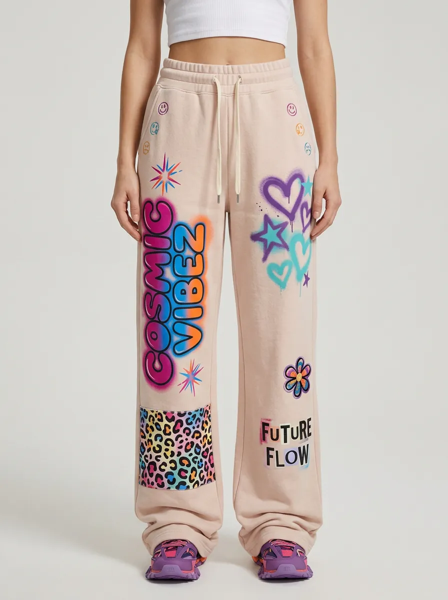 Women's Streetwear Cosmic Vibes Graffiti Leopard Printed Sweatpants