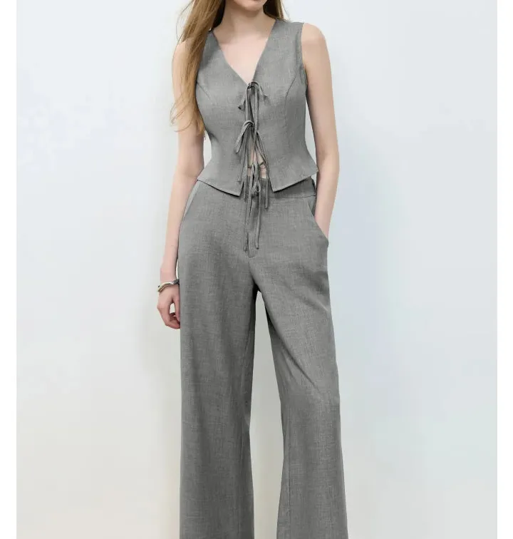 Tie Front Vest and Wide Leg Pants Set