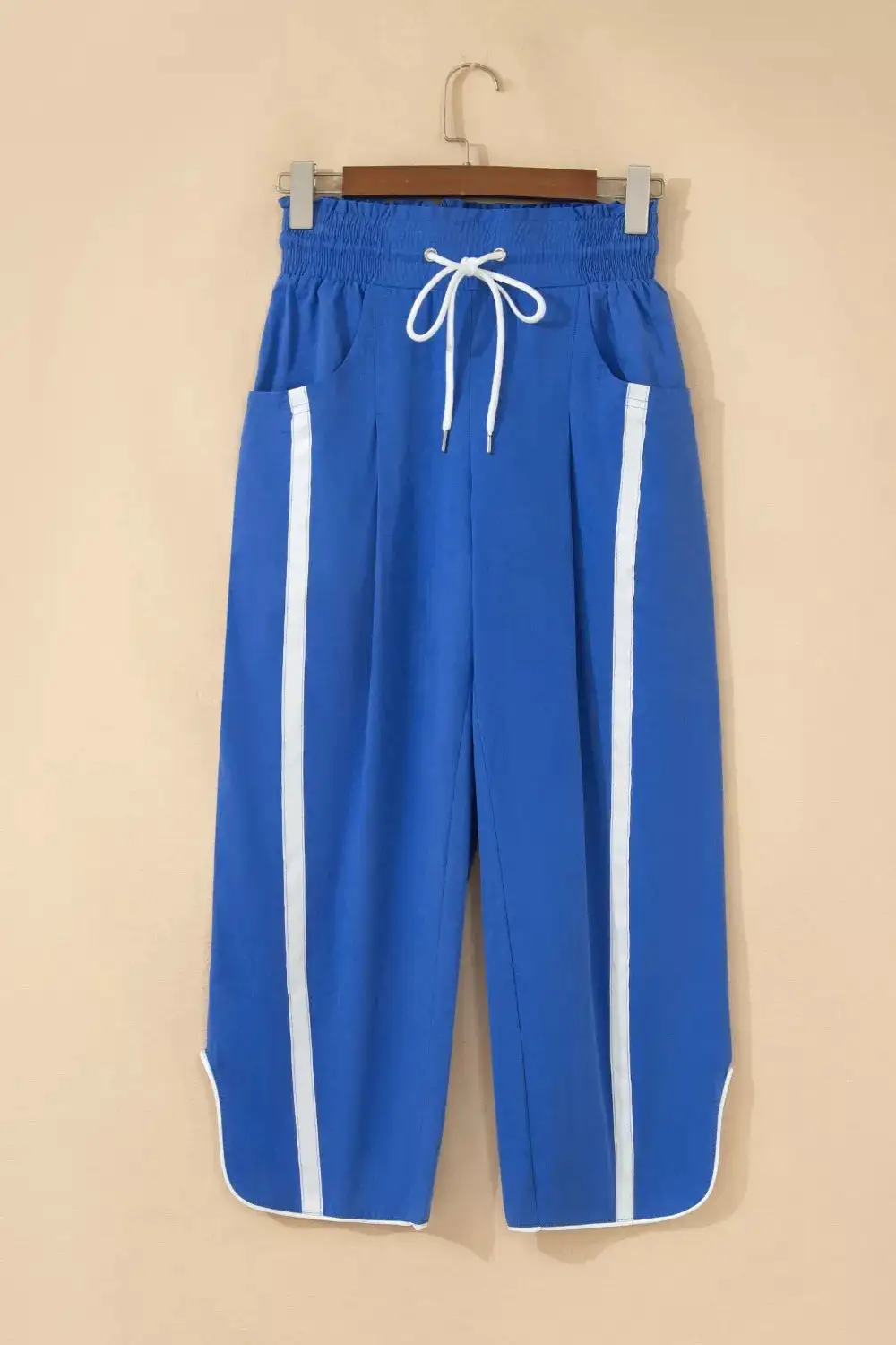 Contrast Striped Smocked Waist Drawstring Cropped Casual Pants