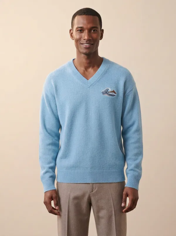 Men's Mountain Wave Embroidered V-Neck Knit Sweater