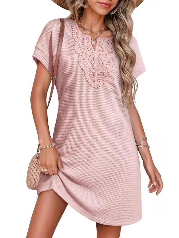 Waffle Knit Short-Sleeve Mini Dress