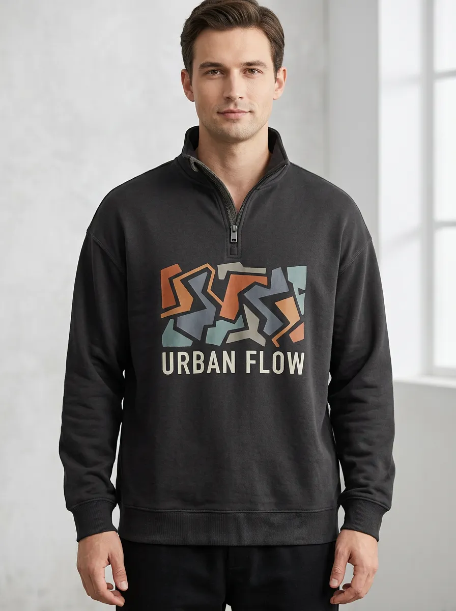 Casual Half-Zip Geometric Men's Half-Zip Sweatshirt