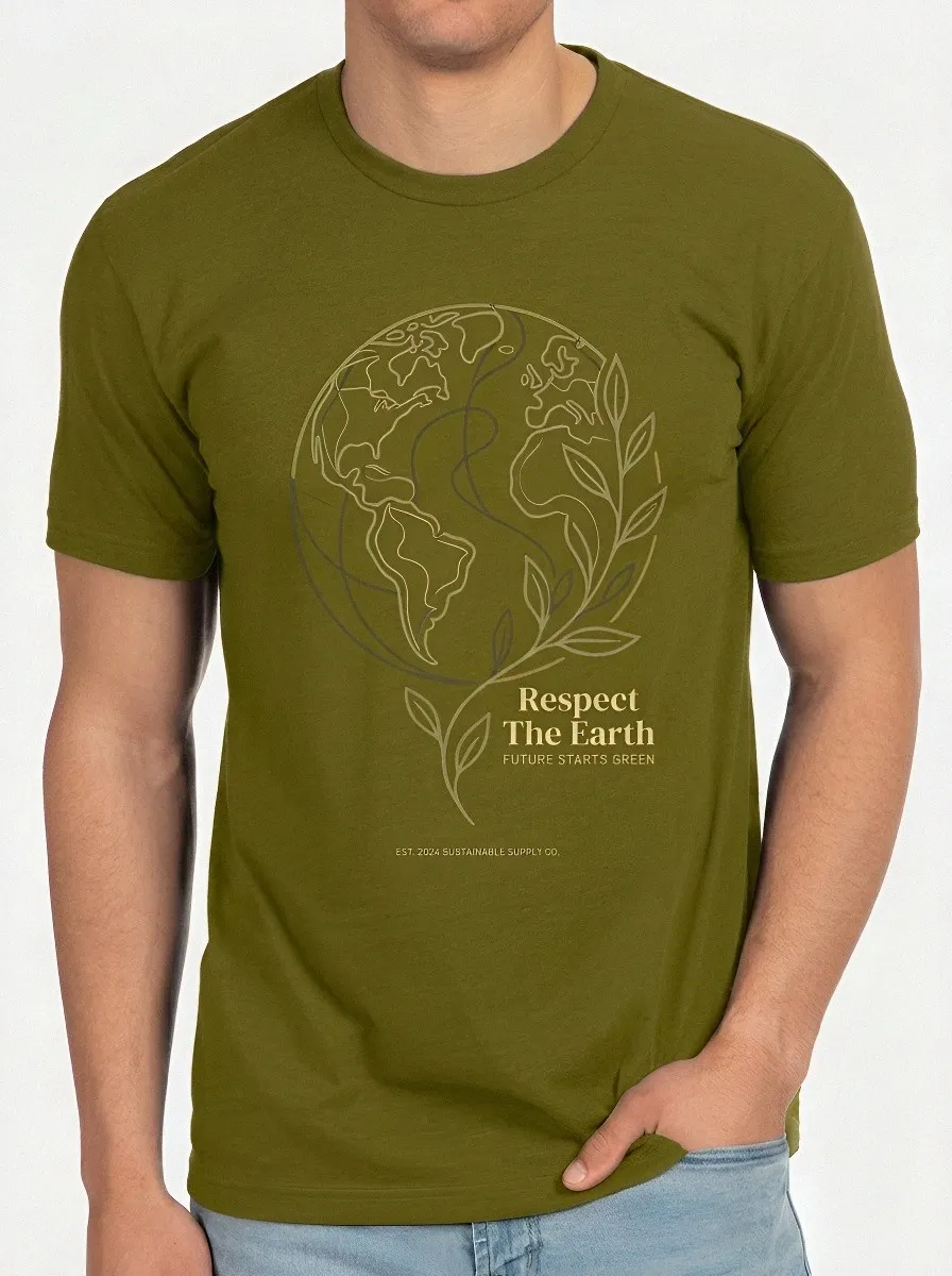 Men's Earth Day Nature Lover Globe Leaf Printed T-shirt