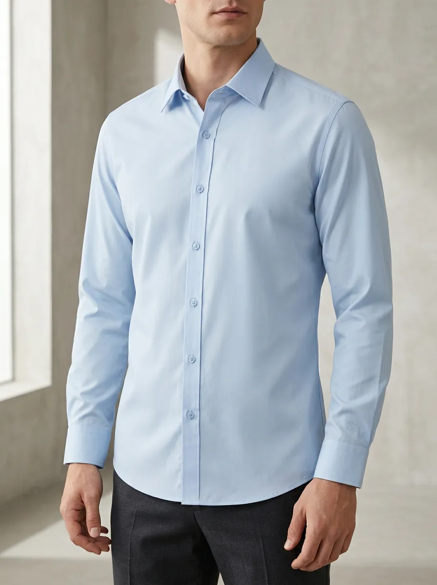 Men's Non-Iron Cotton Light Blue Long Sleeve Dress Shirt