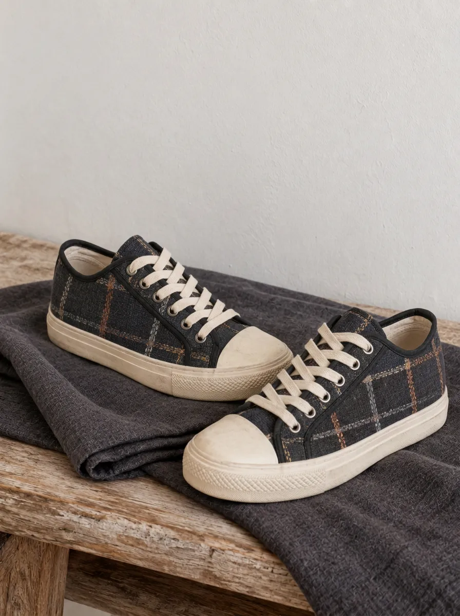 Men's Classic Plaid Pattern Dark Patterned Canvas Shoes