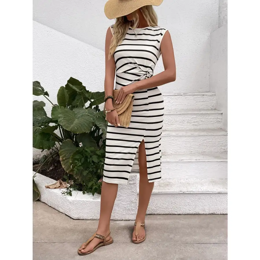 Slit Twisted Sleeveless Midi Dress