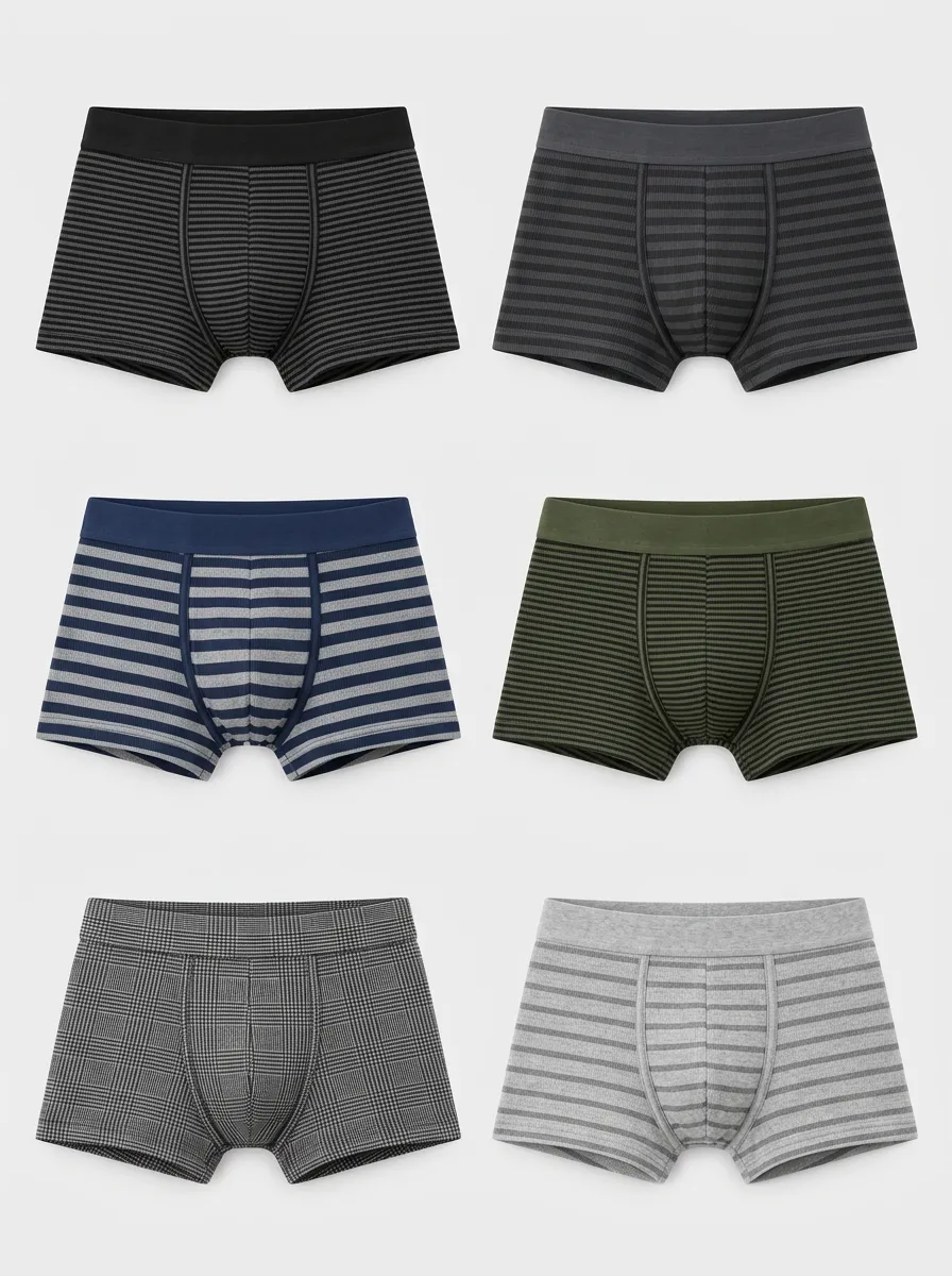 Men's Multi-Pack Striped and Plaid Patterned Boxer Briefs