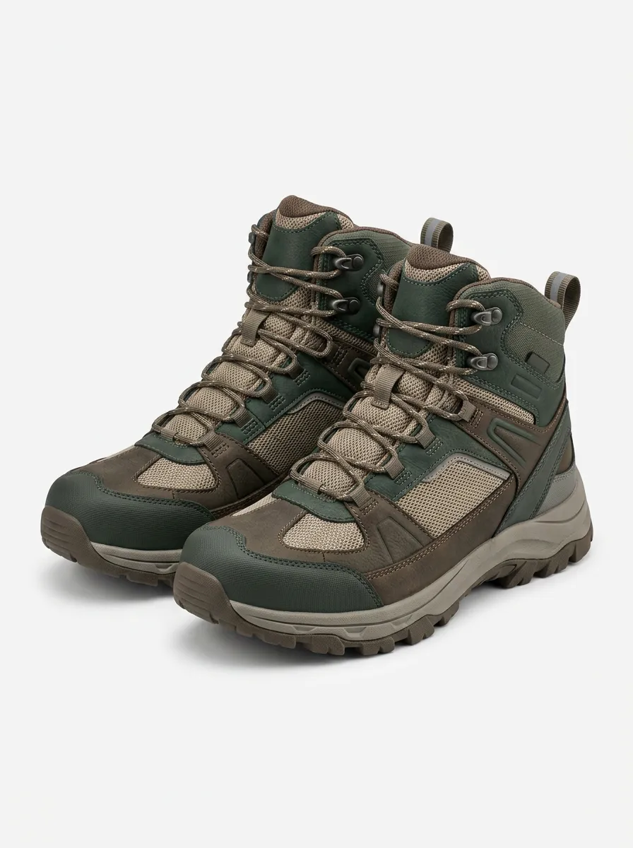 Men's Outdoor Hiking Adventure Green Brown Printed Boots