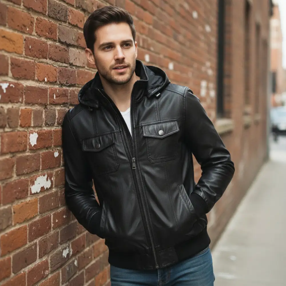 Modern Lambskin Biker Hooded Jacket