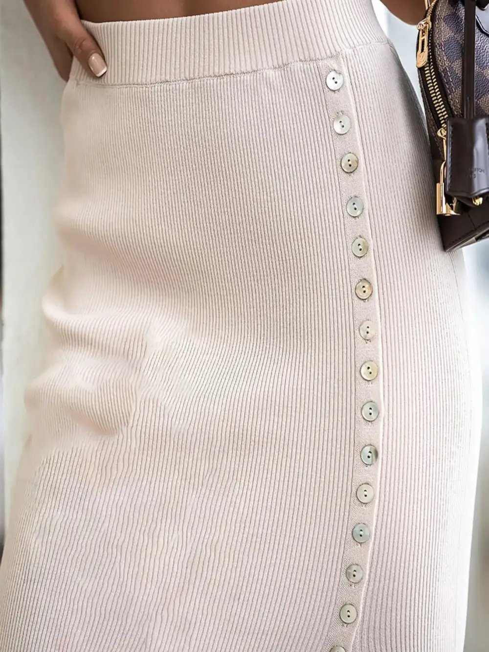 Button Front Knit Skirt
