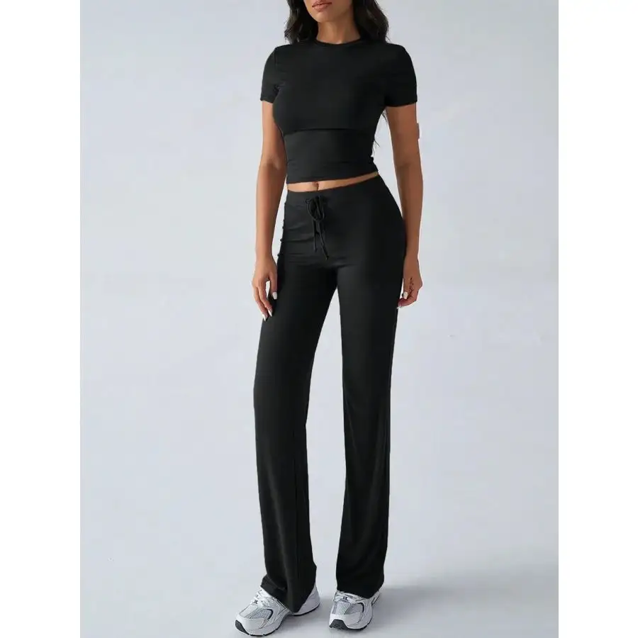 Everyday Round Neck Short Sleeve Top and Pants Set