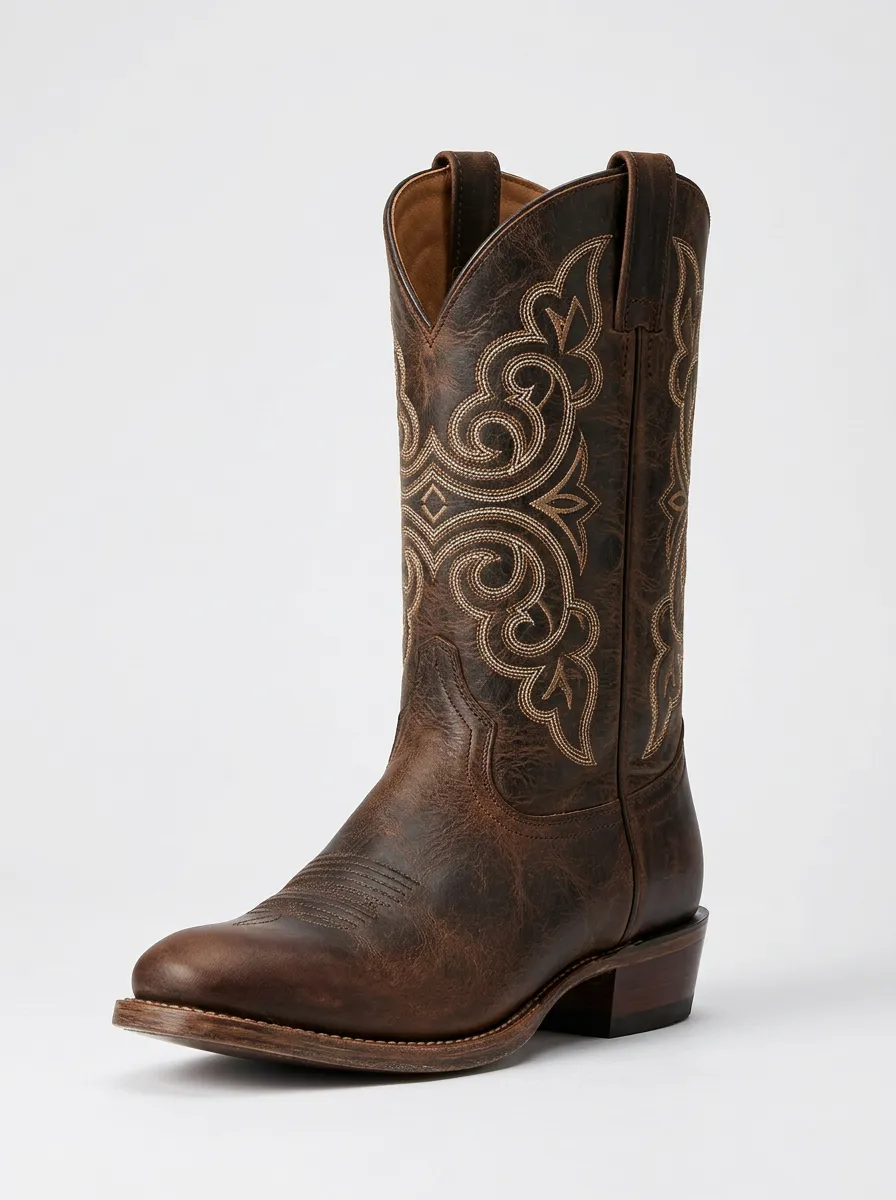Men's Western Embroidered Distressed Outdoor Straight-Leg Boots