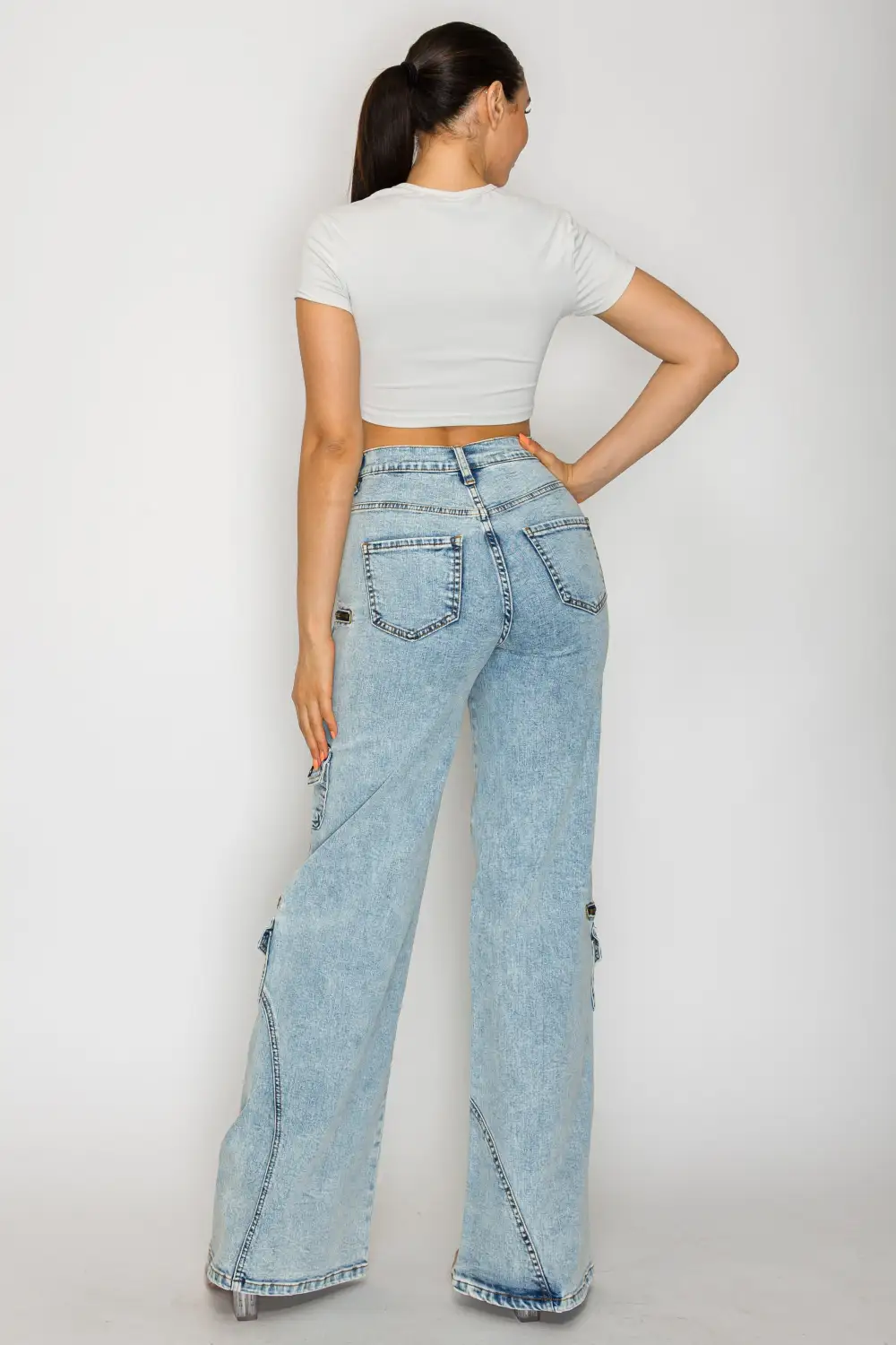 Multi-Pocket Wide-Leg Cargo Jeans