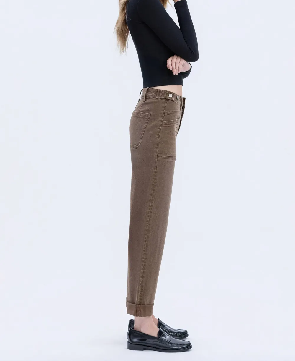 Women's Tabbed-Waist Cuffed Wide-Leg Jeans