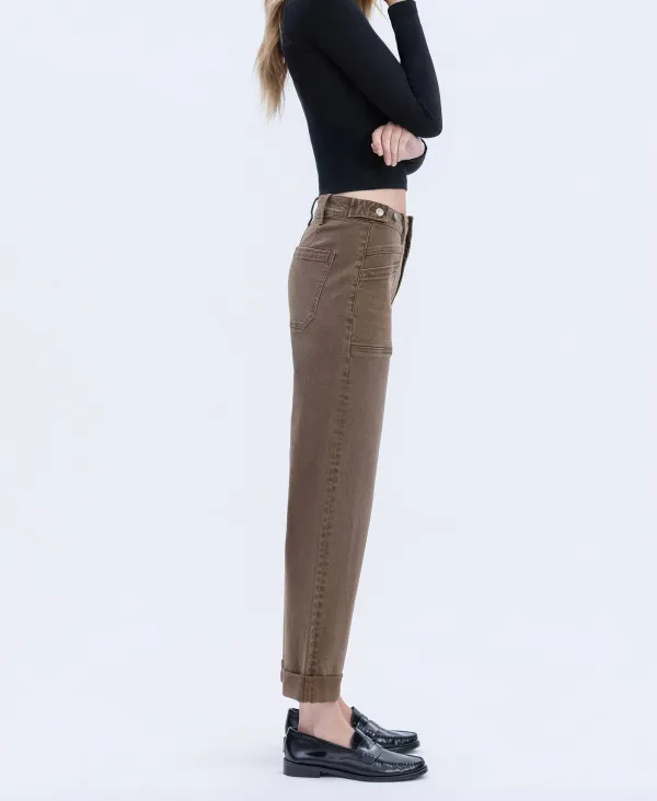 Women's Tabbed-Waist Cuffed Wide-Leg Jeans