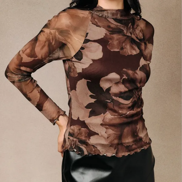 Floral Long Sleeve Mesh Top