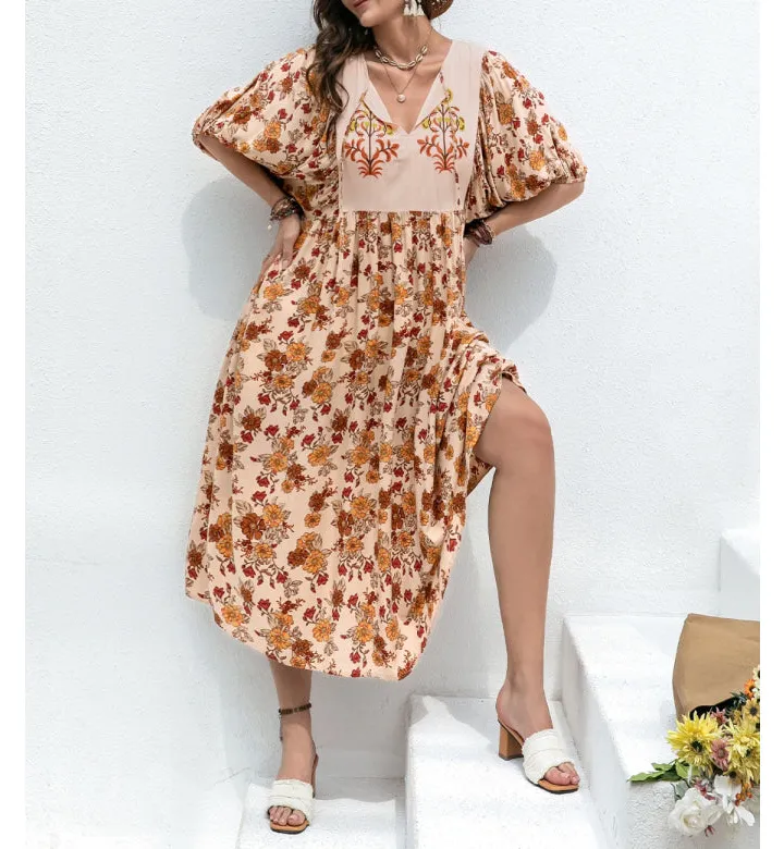 Plus Size Tie Neck Half Sleeve Midi Dress