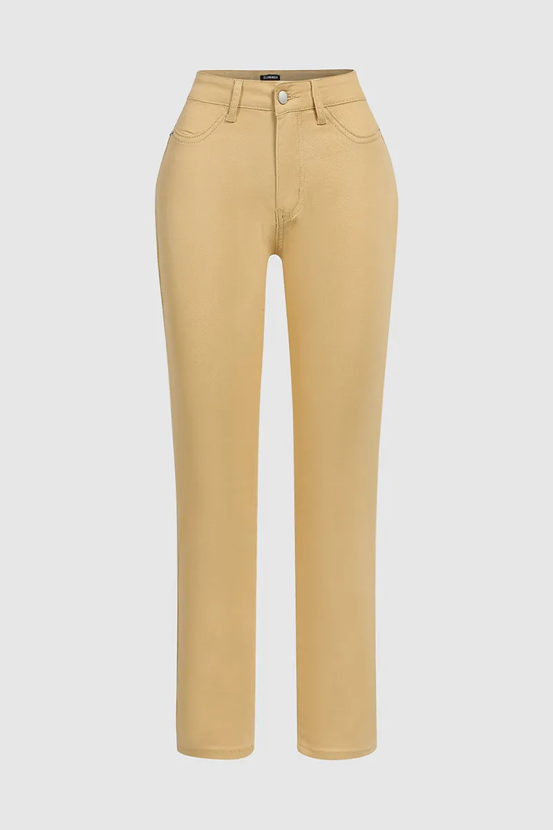 Solid Pocket Detail Skinny Jeans Without Belt