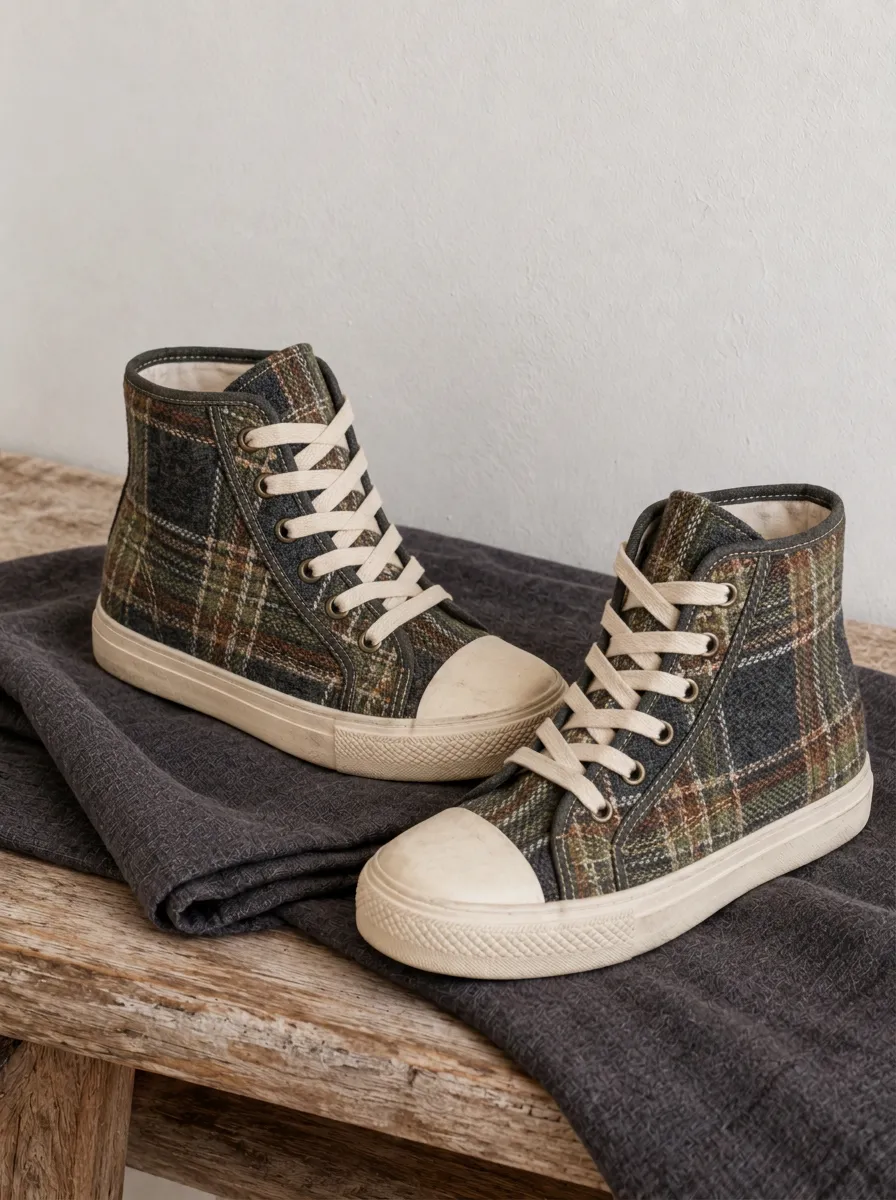 Men's Refined Vintage Plaid Pattern Patterned High Top Canvas Shoes