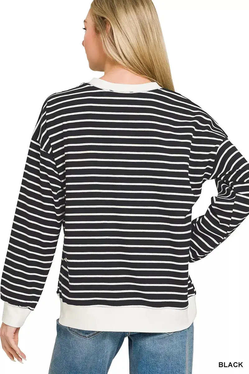 Relaxed Contrast Striped Round Neck Sweatshirt