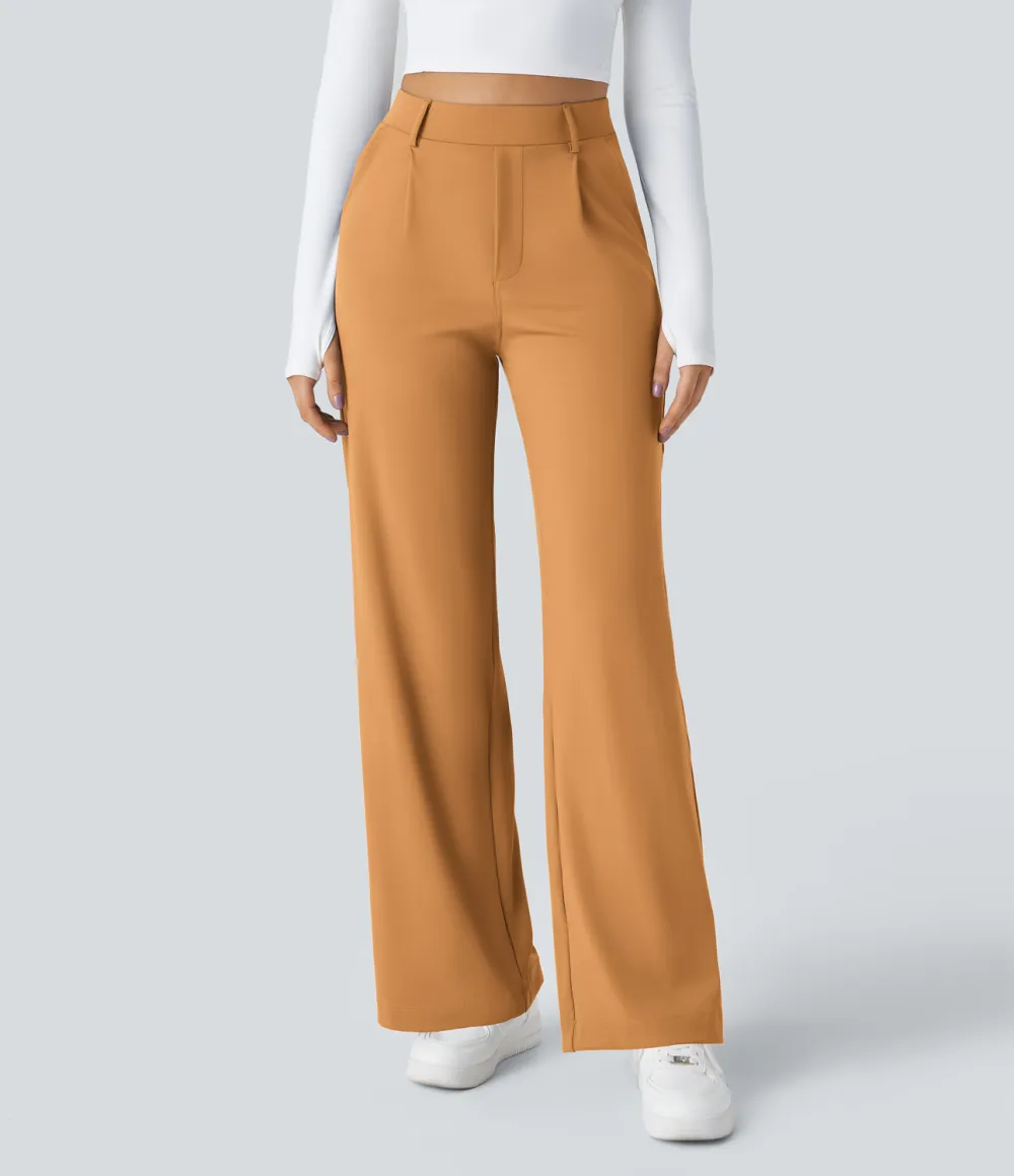 2026🔥  High Waisted Plicated Side Pocket Straight Leg Work Pants